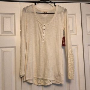 Cream long sleeve  shirt with lace accents